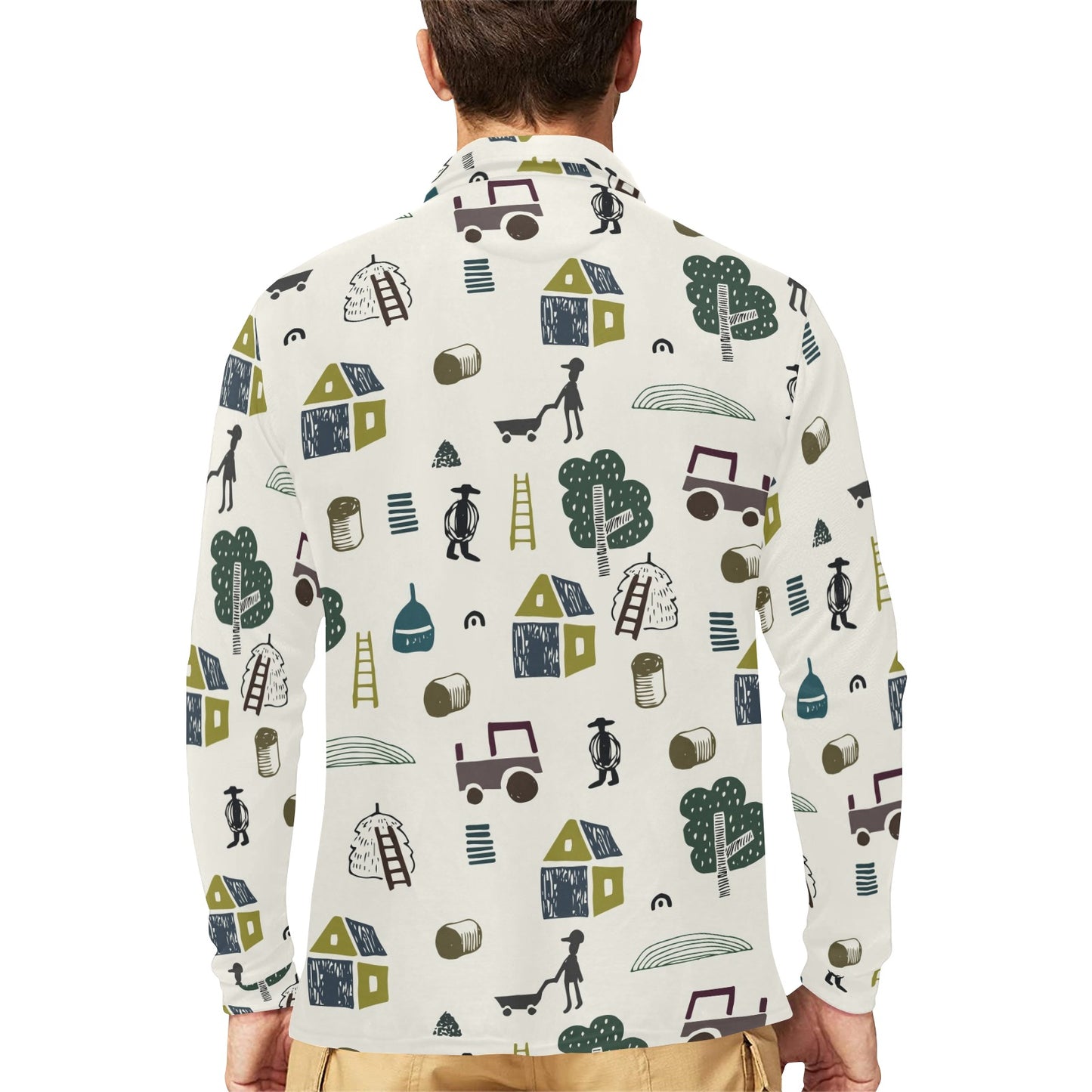Agricultural Farm Print Design 01 Long Sleeve Polo Shirt For Men's