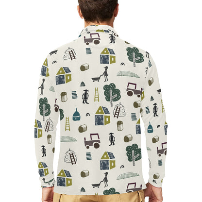 Agricultural Farm Print Design 01 Long Sleeve Polo Shirt For Men's