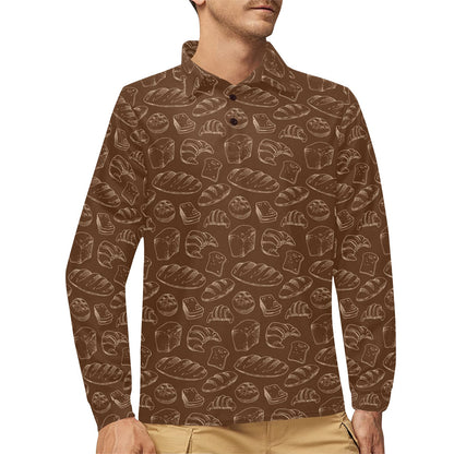 Bread Pattern Print Design 02 Long Sleeve Polo Shirt For Men's