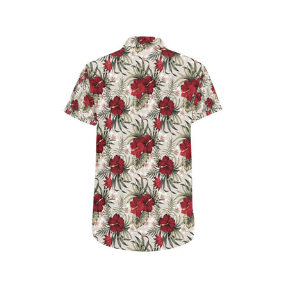 Hibiscus Print Design LKS3011 Men Short Sleeve Button Up Shirt