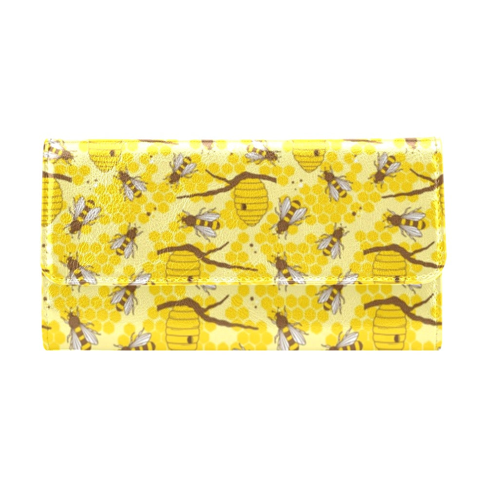 Bee With Honeycomb Print Design LKS302 Women's Trifold Wallet