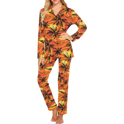 Palm Tree Pattern Print Design A02 Women's Long Pajama Set