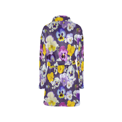 Pansy Pattern Print Design PS02 Women's Fleece Robe