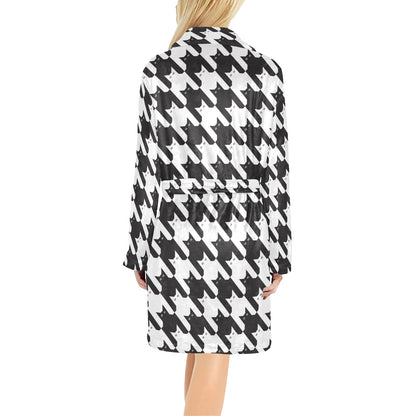 Cat HoundstoothPattern Print Design 01 Women's Fleece Robe