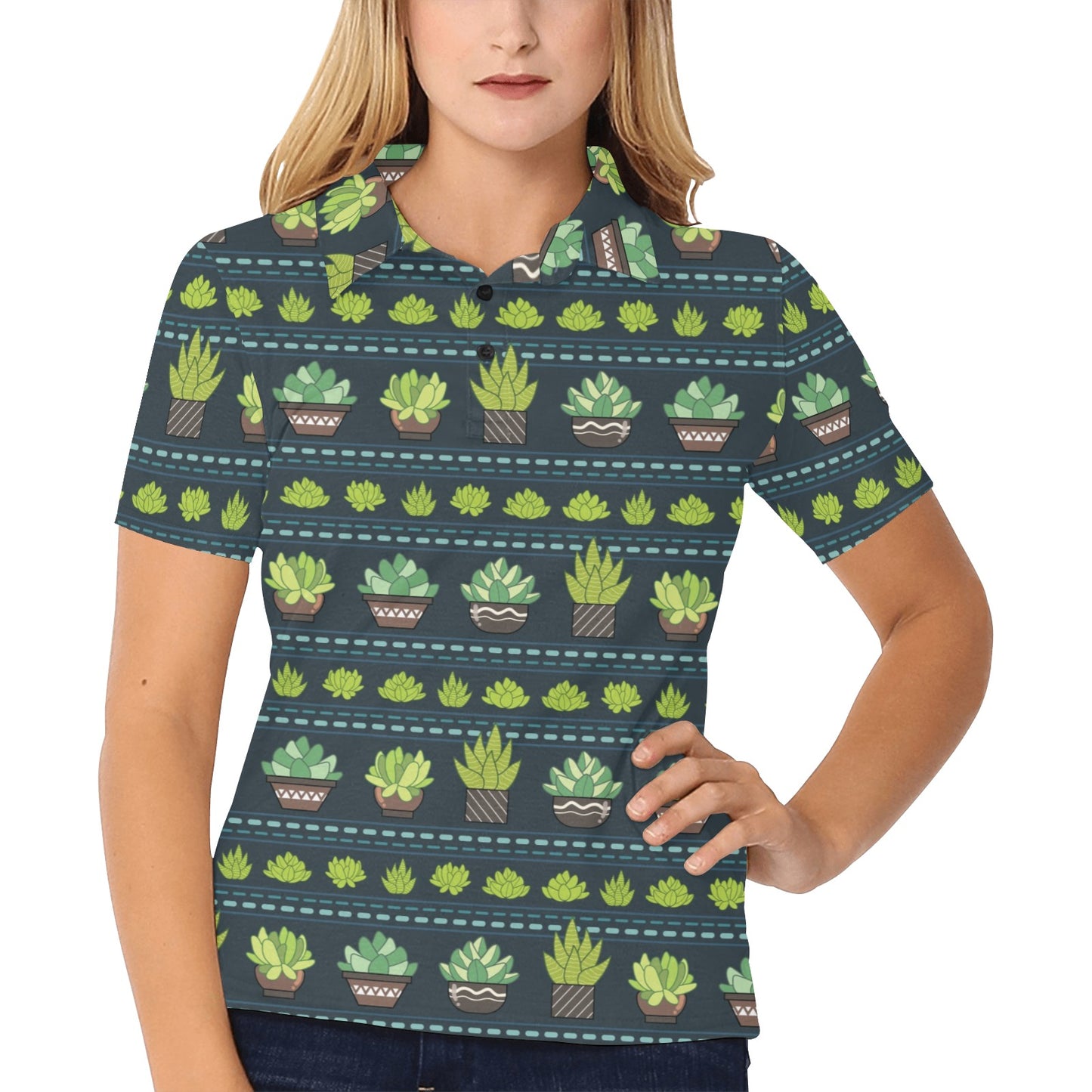 Cactus Pattern Print Design 07 Women's Polo Shirt