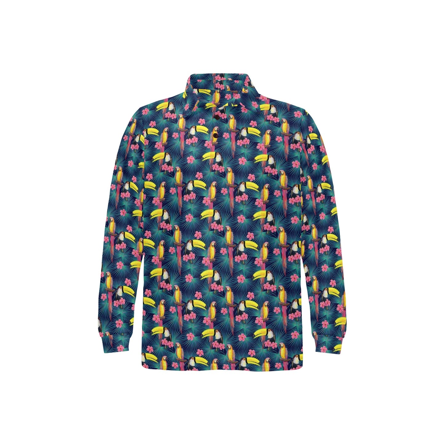 Toucan Parrot Design Long Sleeve Polo Shirt For Men's