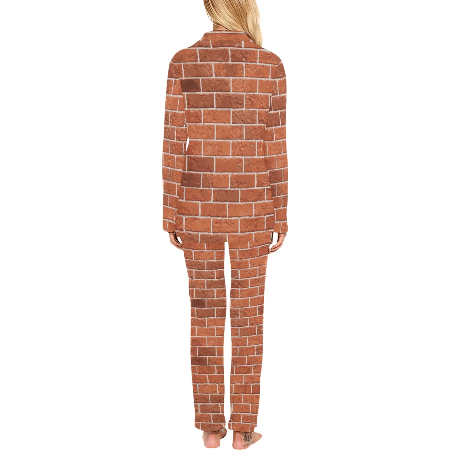 Brick Brown Pattern Print Design 02 Women's Long Pajama Set