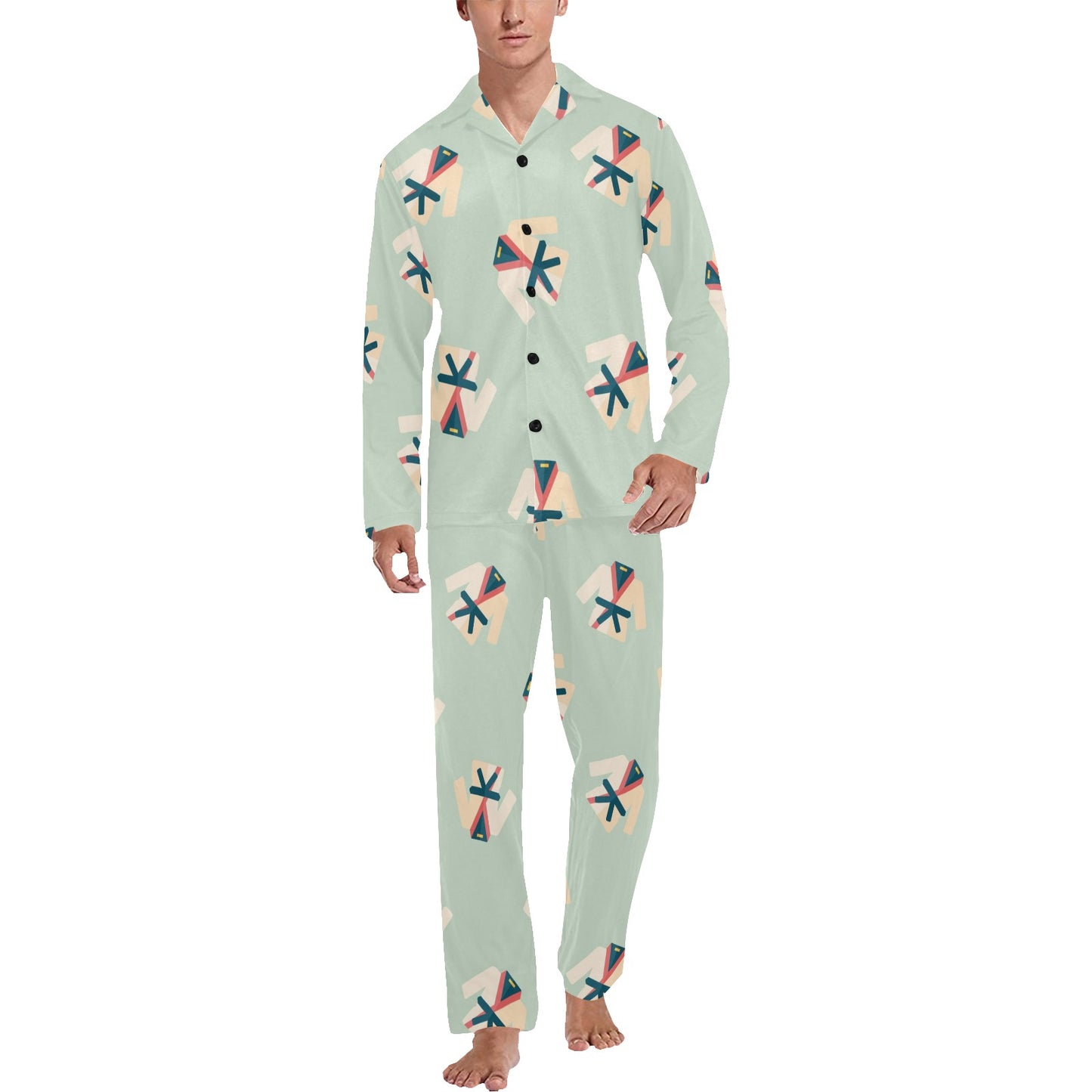 Karate Pattern Print Design 02 Men's Long Pajama Set