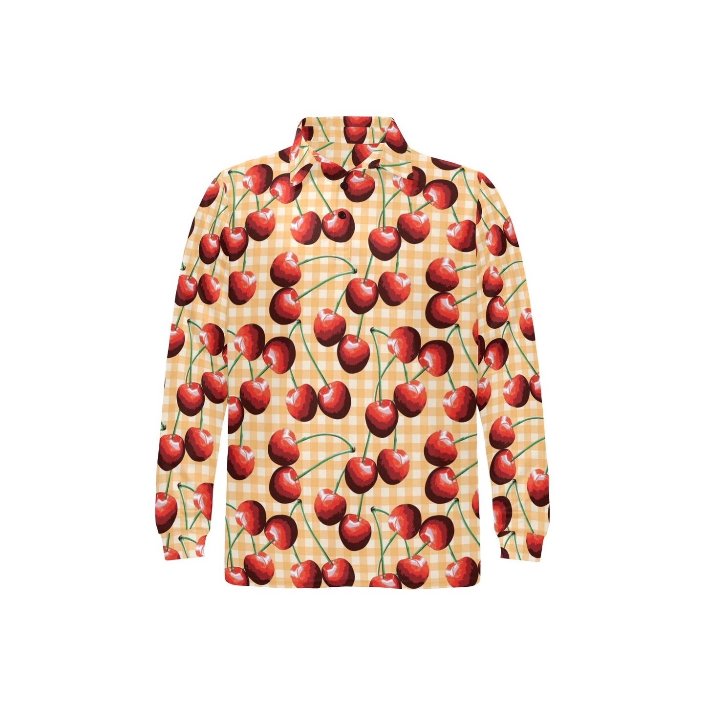 Cherry Orange Plaid Print Long Sleeve Polo Shirt For Men's