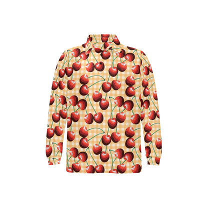 Cherry Orange Plaid Print Long Sleeve Polo Shirt For Men's