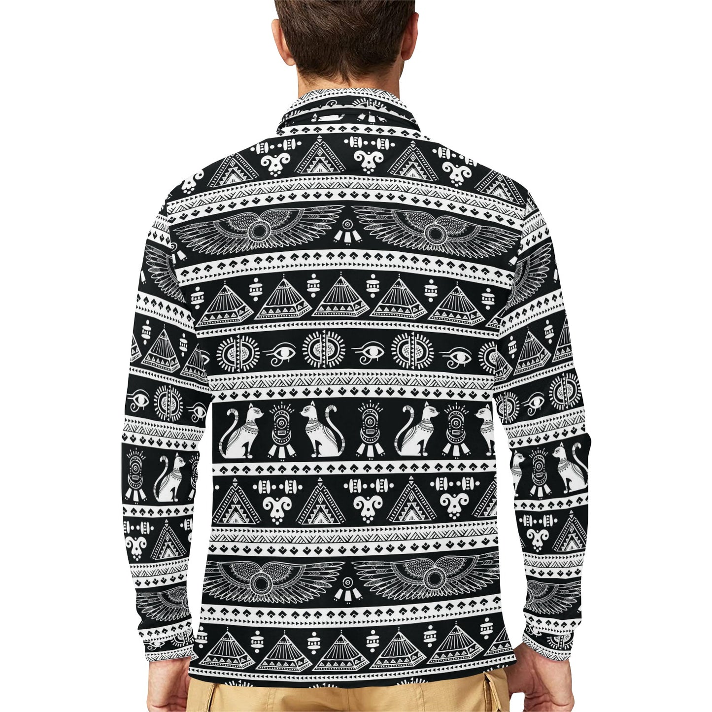 Tribal Pattern Print Design LKS305 Long Sleeve Polo Shirt For Men's