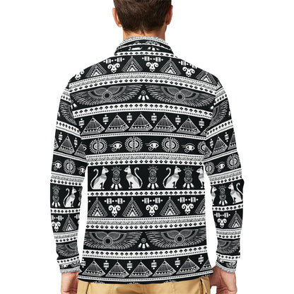 Tribal Pattern Print Design LKS305 Long Sleeve Polo Shirt For Men's