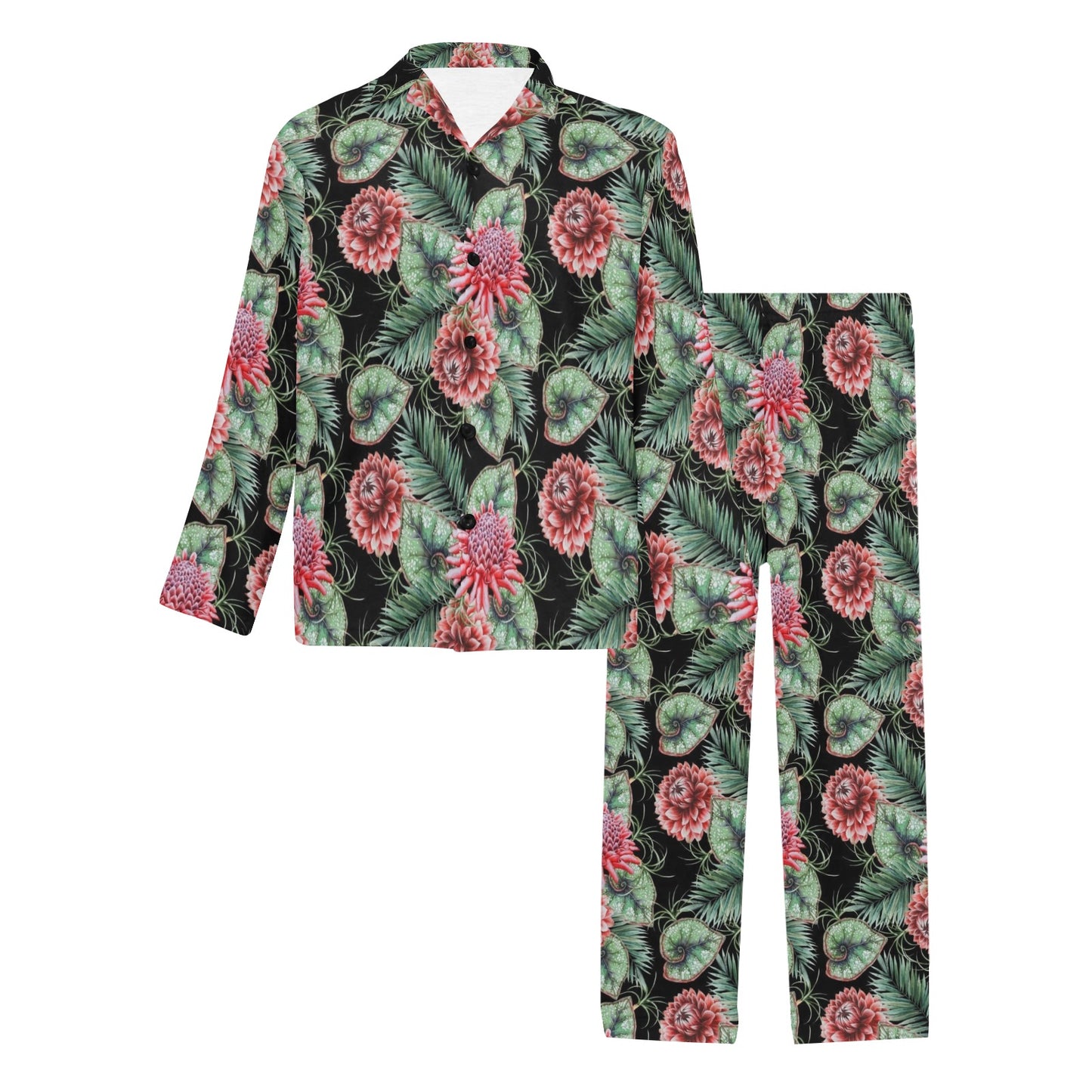 Dahlia Pattern Print Design DH06 Men's Long Pajama Set