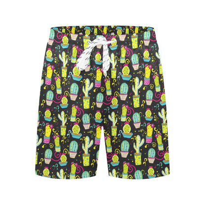 Cactus Neon Style Print Pattern Men's Swim Trunks Beach Shorts