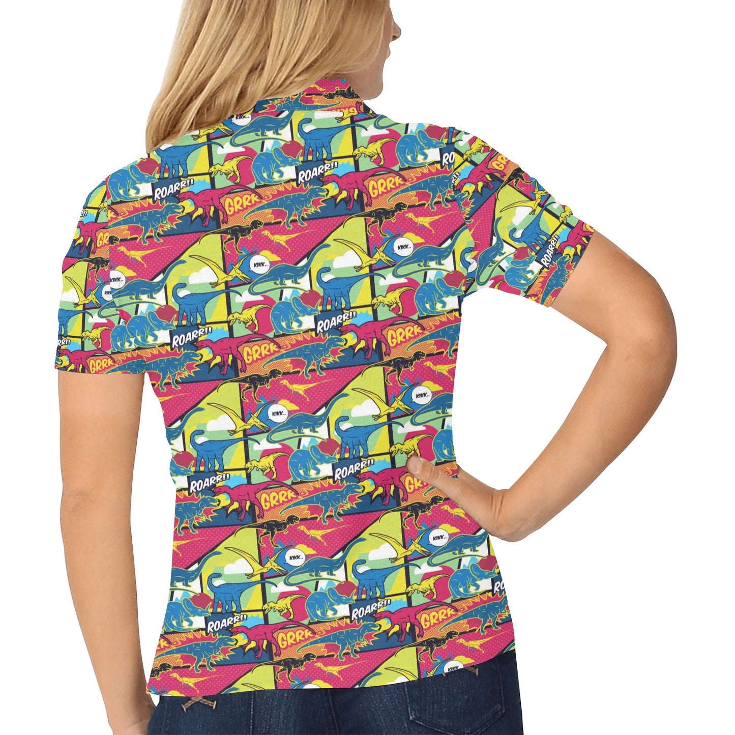 Dinosaur Comic Pop Art Style Women's Polo Shirt