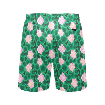 Water Lily Print Design LKS303 Men's Swim Trunks Beach Shorts