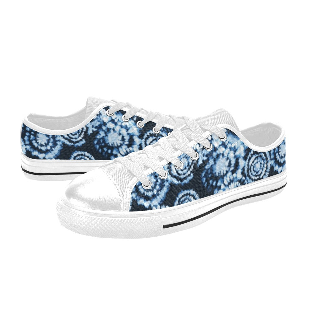 Tie Dye Dark Blue Print Design LKS306 Women's White Low Top Shoes