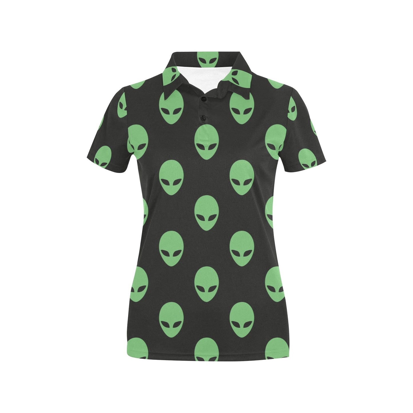 Alien Green Neon Pattern Print Design 01 Women's Polo Shirt