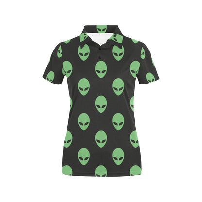 Alien Green Neon Pattern Print Design 01 Women's Polo Shirt