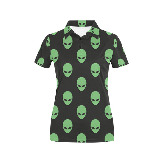 Alien Green Neon Pattern Print Design 01 Women's Polo Shirt