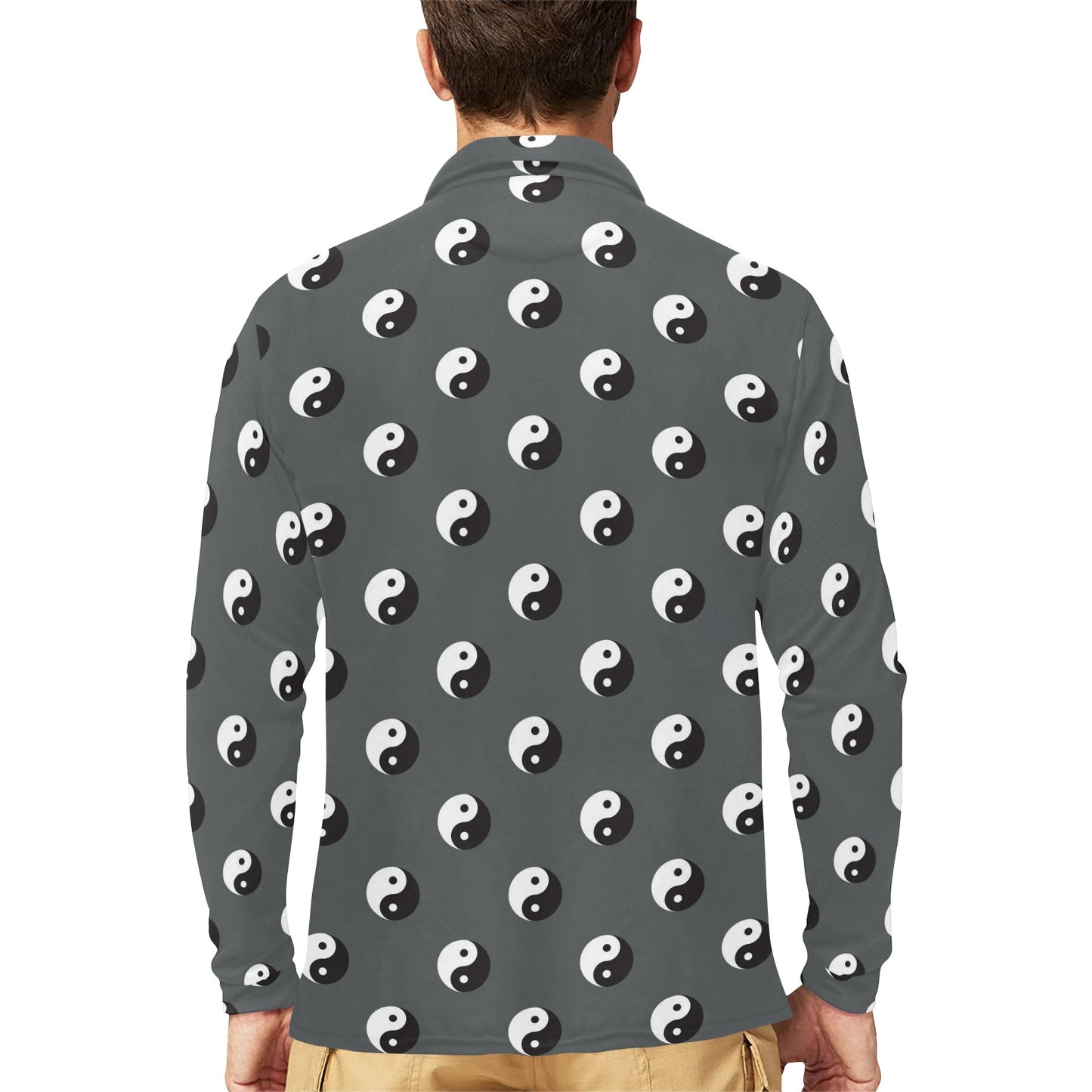Yin Yang Print Design LKS303 Long Sleeve Polo Shirt For Men's