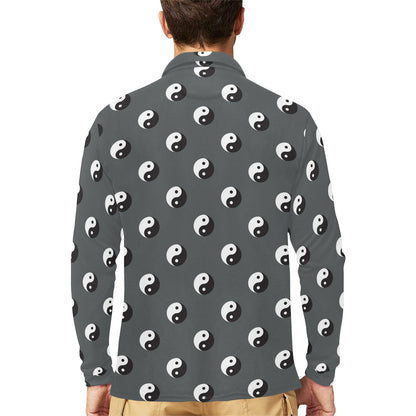 Yin Yang Print Design LKS303 Long Sleeve Polo Shirt For Men's