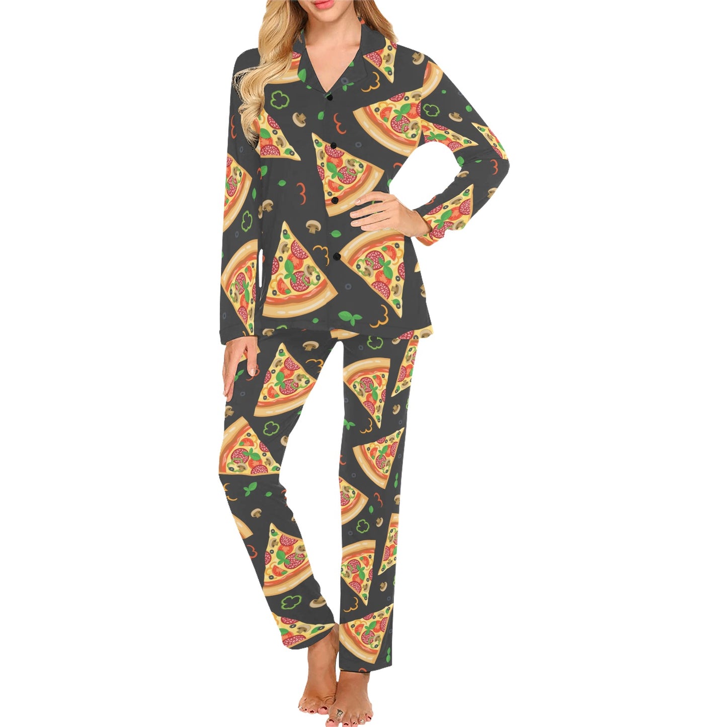 Pizza Pattern Print Design A02 Women's Long Pajama Set
