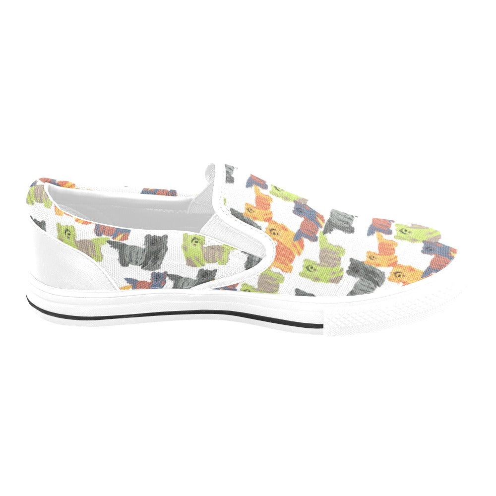 Skye Terriers Print Design LKS301 White Slip Ons Canvas Women's Shoes