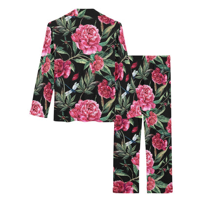 Peony Pattern Print Design PE04 Women's Long Pajama Set