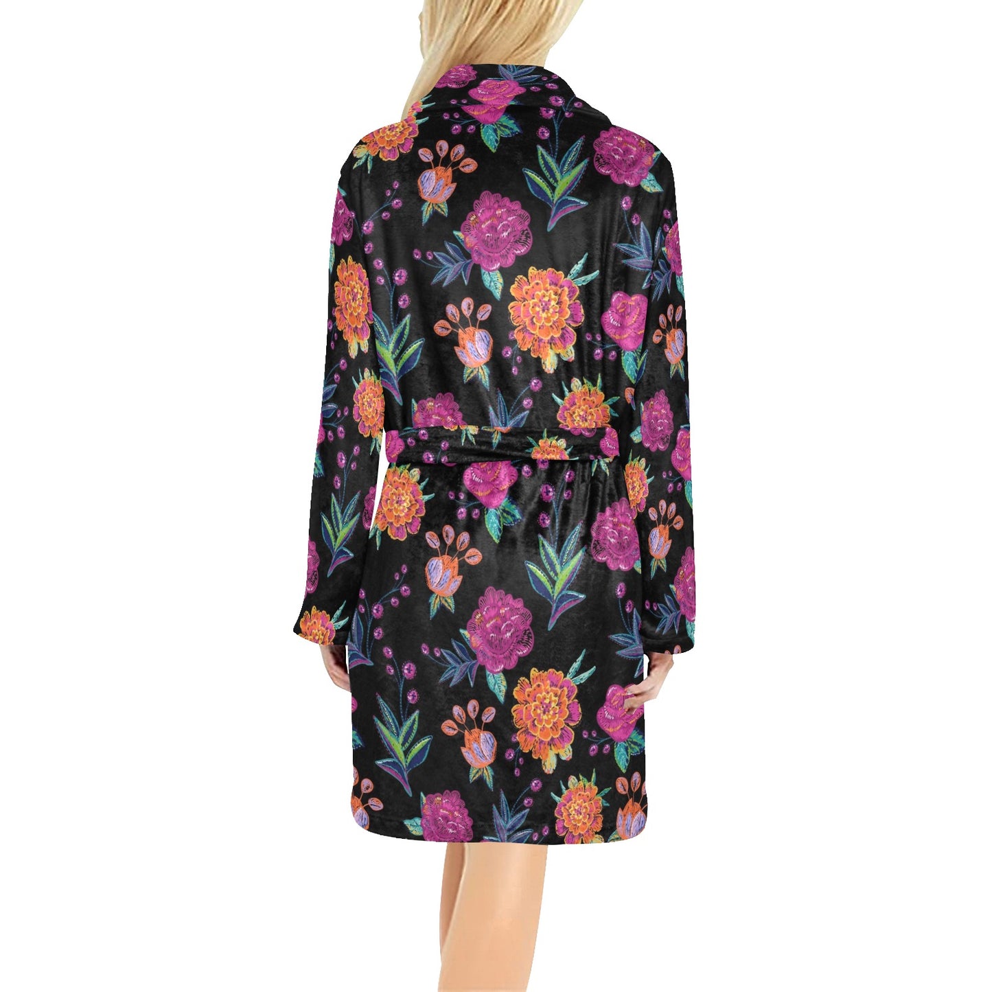 Marigold Pattern Print Design MR02 Women's Fleece Robe