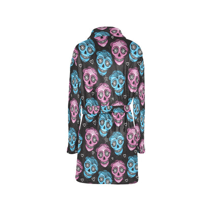 Day of the Dead Skull Print Pattern Women's Fleece Robe