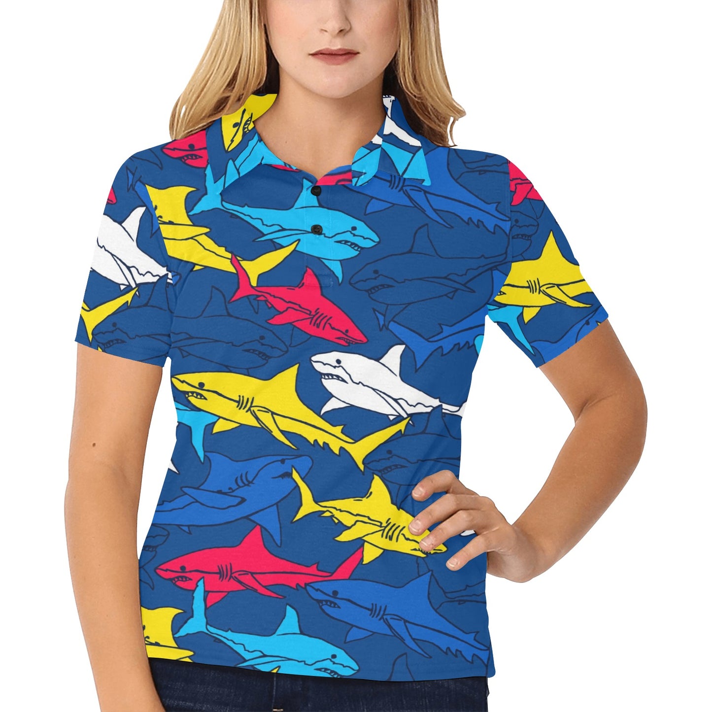 Shark Color Pattern Women's Polo Shirt