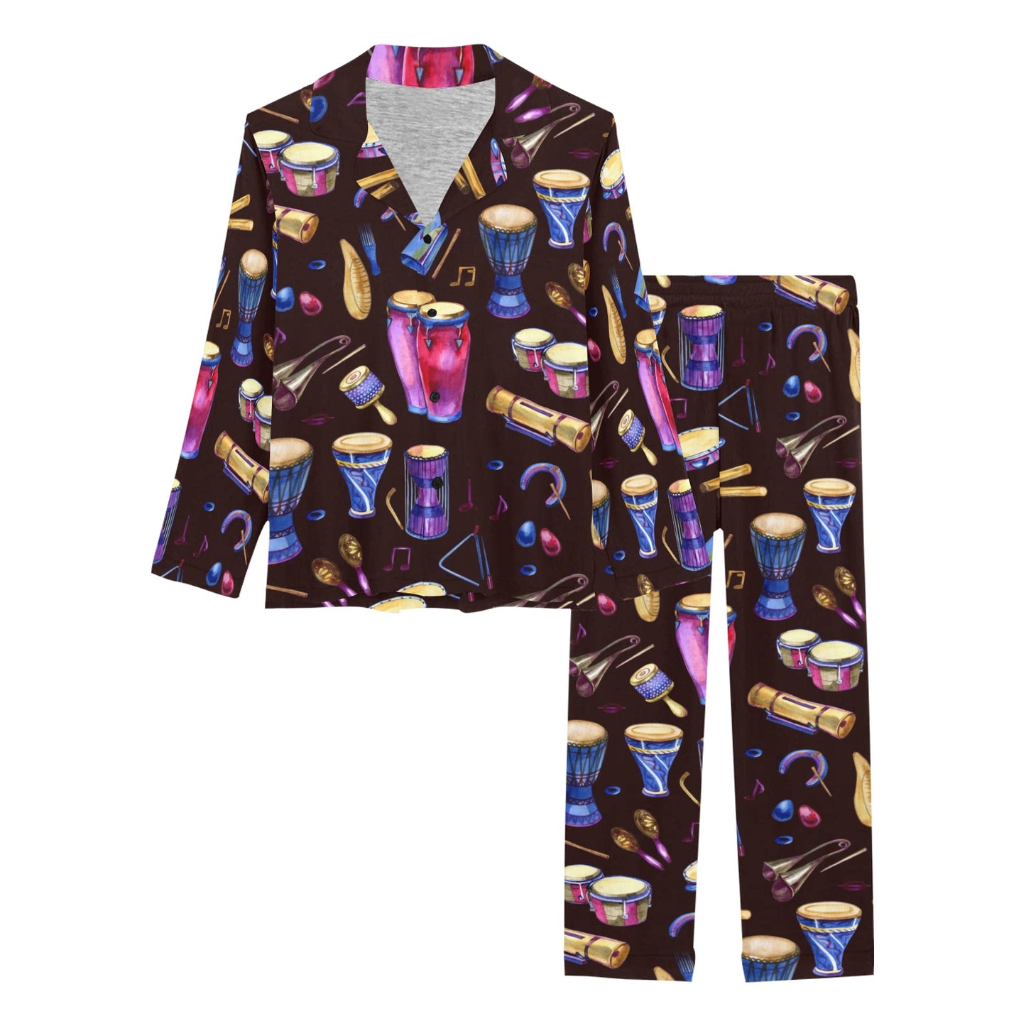 Percussion Neon Pattern Print Design 04 Women's Long Pajama Set