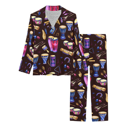Percussion Neon Pattern Print Design 04 Women's Long Pajama Set