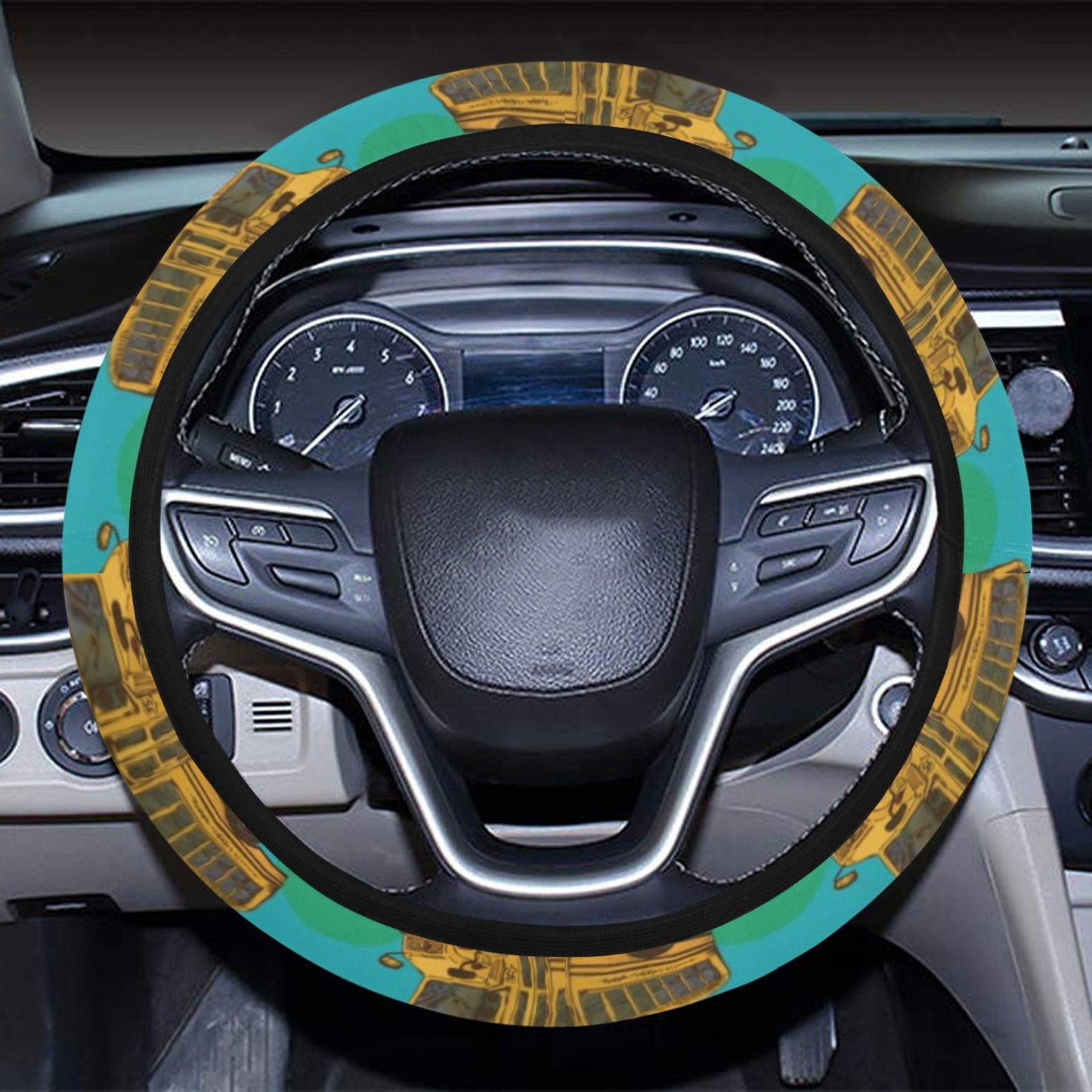 School Bus Print Design LKS308 Steering Wheel Cover with Elastic Edge