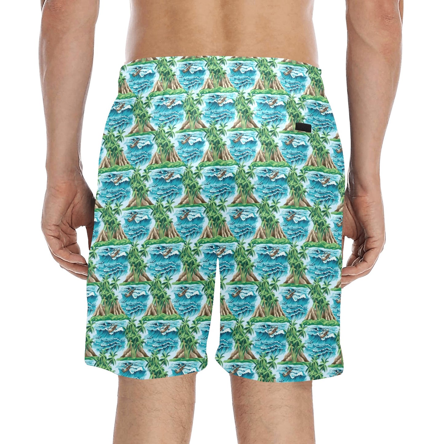 Palm Tree Hawaiian Themed Design Print Men's Swim Trunks Beach Shorts