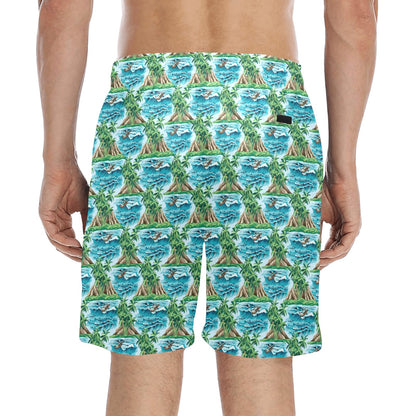 Palm Tree Hawaiian Themed Design Print Men's Swim Trunks Beach Shorts