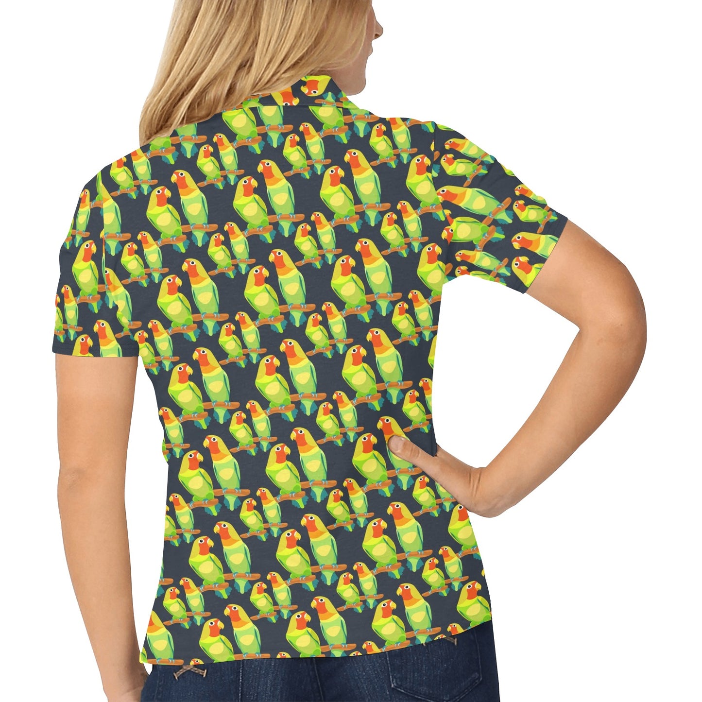 Lovebird Pattern Print Design 01 Women's Polo Shirt