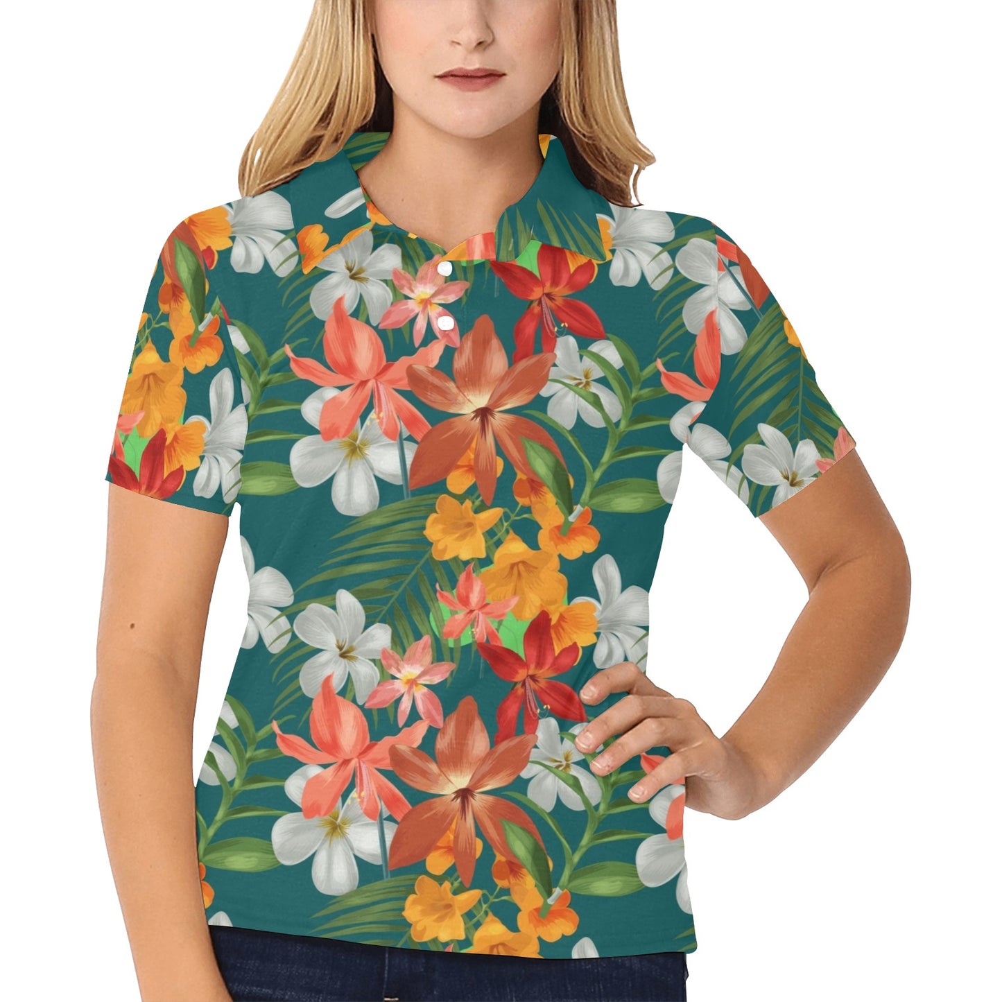 Amaryllis Pattern Print Design AL06 Women's Polo Shirt