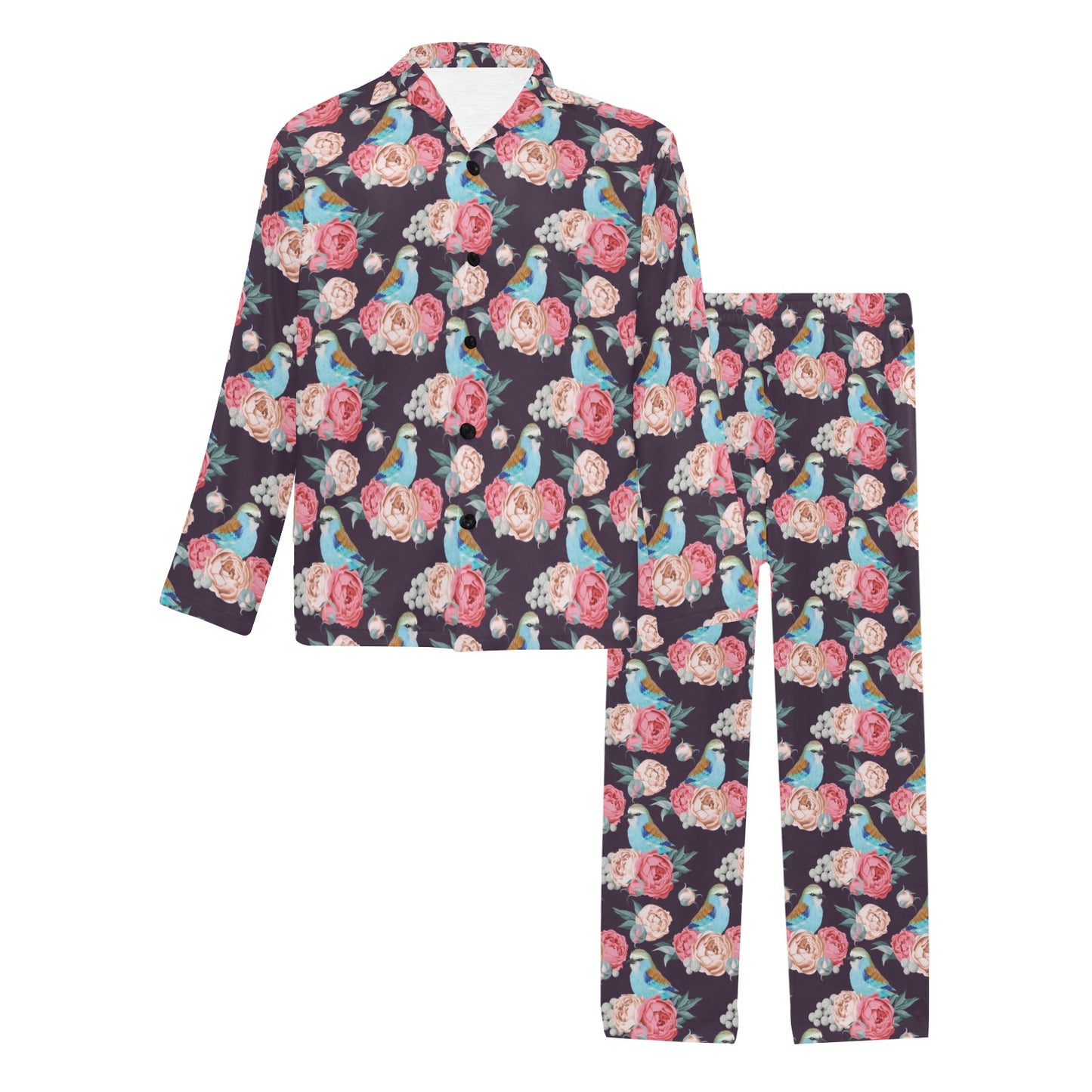 Bluebird Pattern Print Design 02 Men's Long Pajama Set