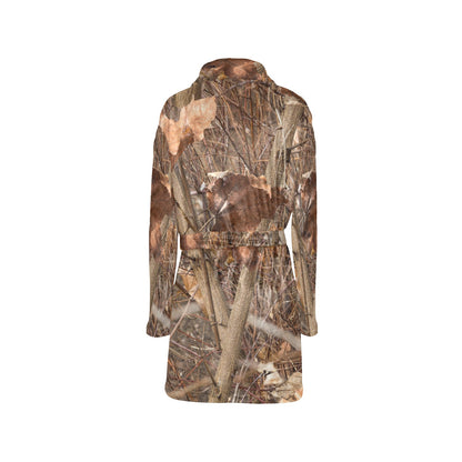 Camo Realistic Tree Forest Autumn Print Women's Fleece Robe