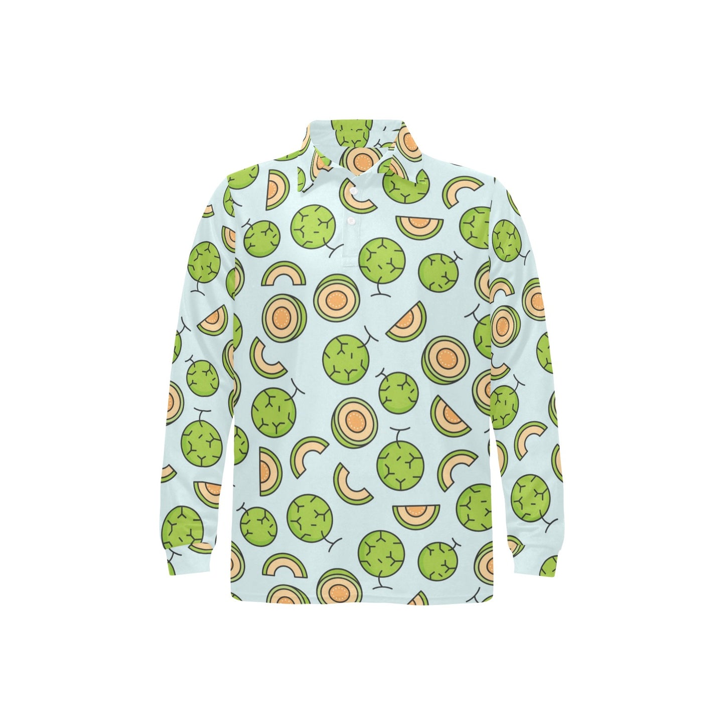 Cantaloupe Pattern Print Design 02 Long Sleeve Polo Shirt For Men's