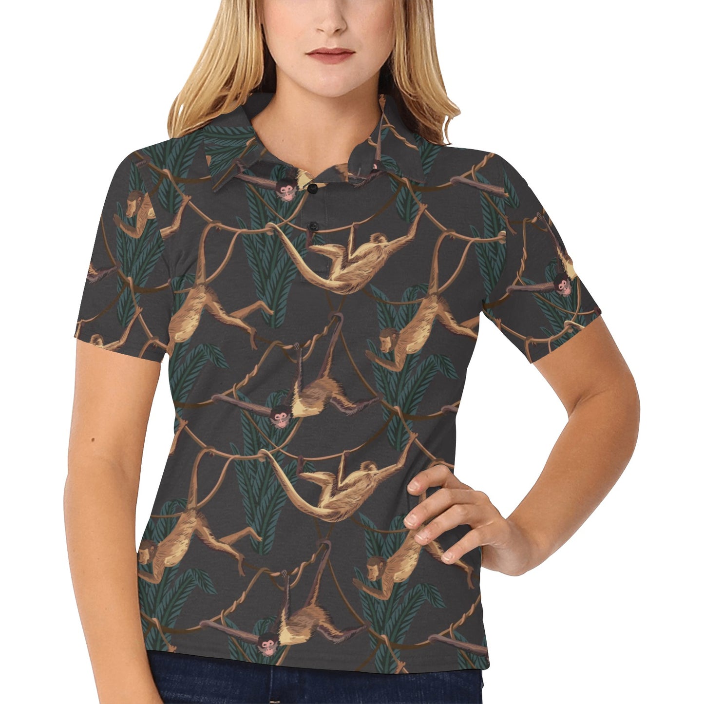 Monkey Pattern Print Design 02 Women's Polo Shirt