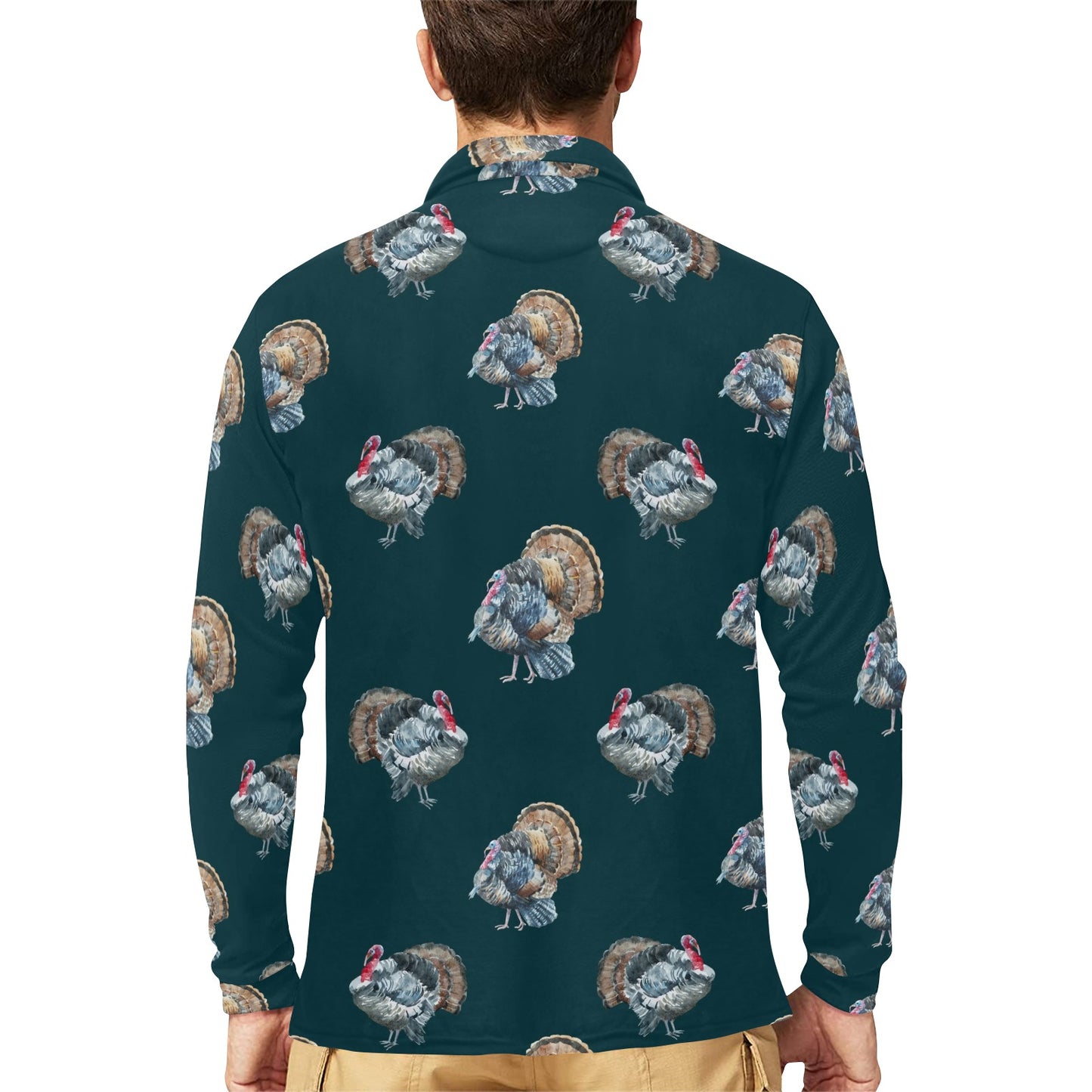 Turkey Pattern Print Design 03 Long Sleeve Polo Shirt For Men's