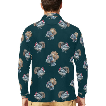 Turkey Pattern Print Design 03 Long Sleeve Polo Shirt For Men's