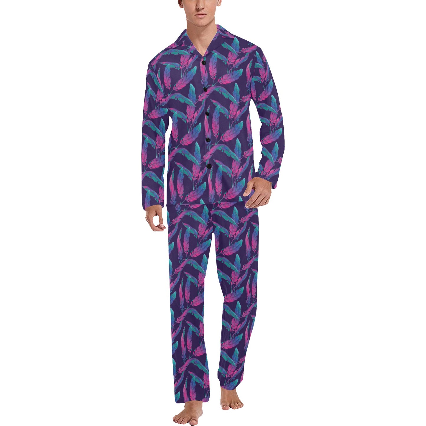 Banana Leaf Pattern Print Design 08 Men's Long Pajama Set