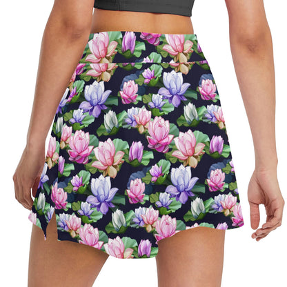 Lotus Flower Print Design 17" Golf & Pickleball Skort with Pockets
