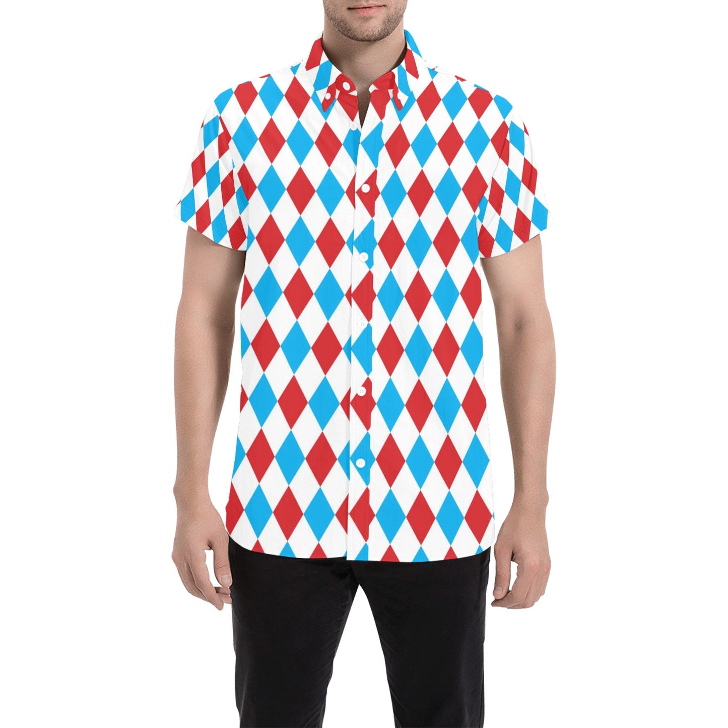 Harlequin Print Design LKS402 Men Short Sleeve Button Up Shirt