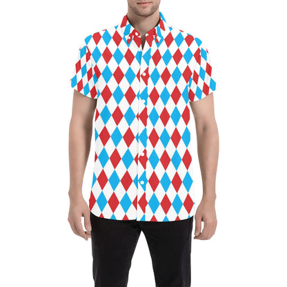 Harlequin Print Design LKS402 Men Short Sleeve Button Up Shirt