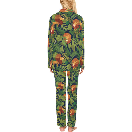 Lion Jungle Pattern Print Design 05 Women's Long Pajama Set